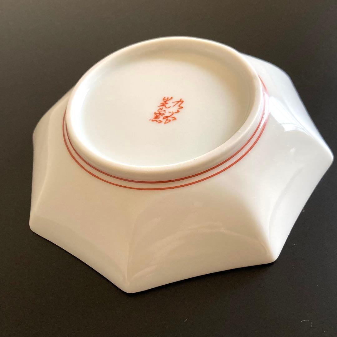 【美品】九谷焼　光山窯　赤絵　金彩　八角皿　銘々皿　12cm ５枚セット