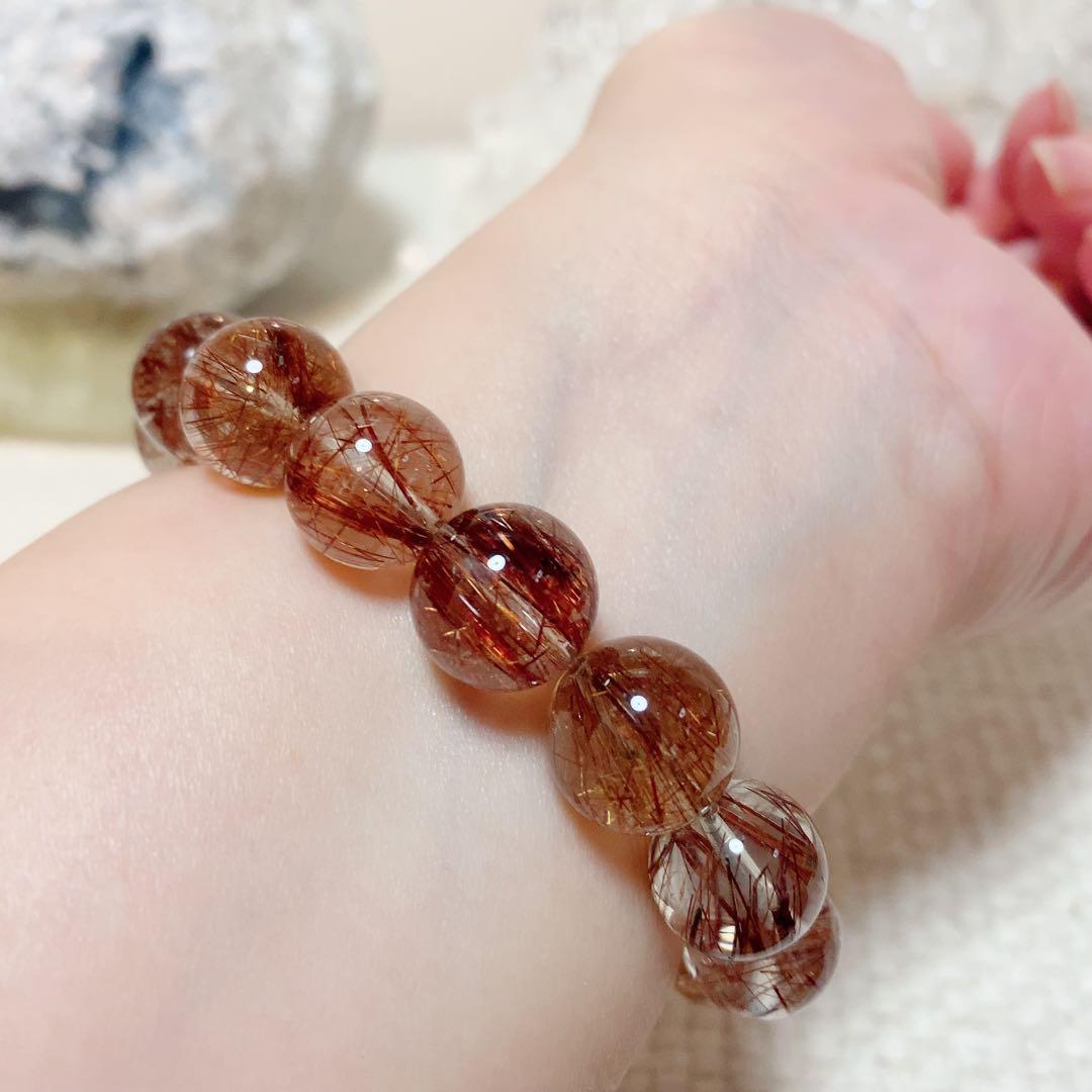 ★ 1/31まで値下　美麗【レッドルチルクォーツ】13mmブレスレット