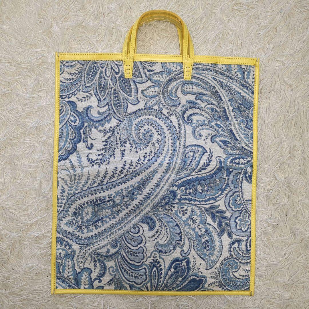 美品 A VACATION トート ハンドバッグ FAN ペイズリー イエロー