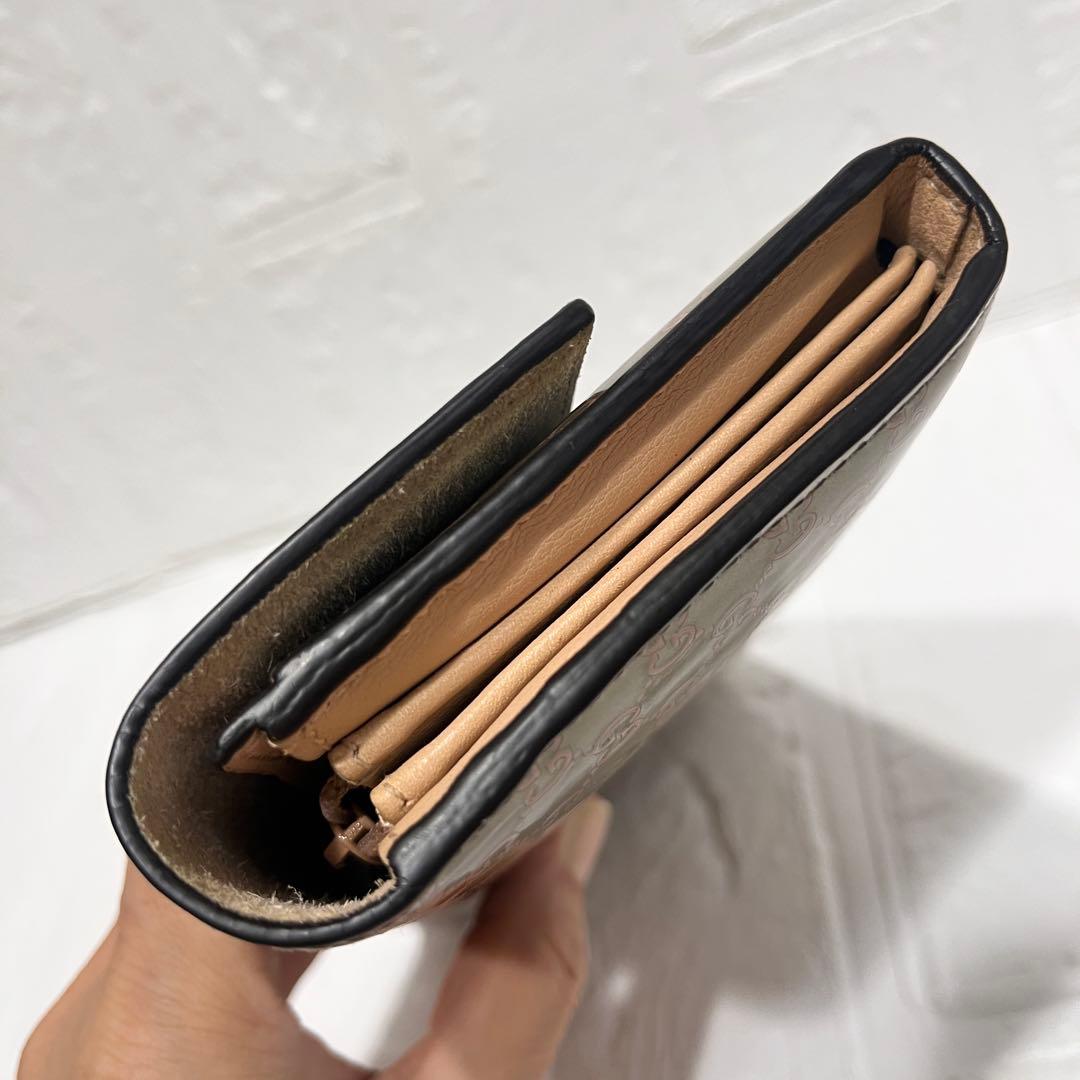 美品✨GUCCI レアカラー　マイクロシマ　GG柄 メタリックカーキ　エナメル