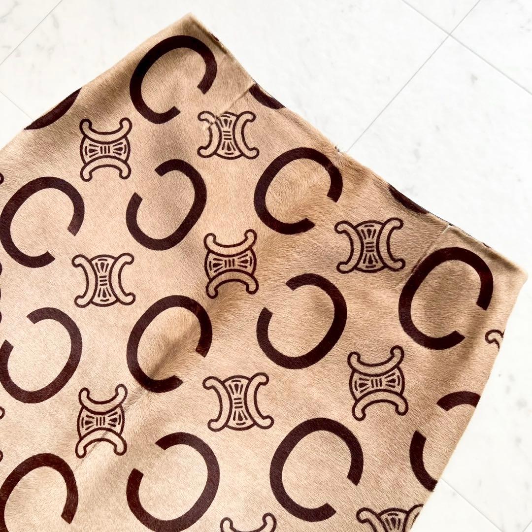 極美品 CELINE Cマカダム トリオンフ ハラコ スカート キャメル 42