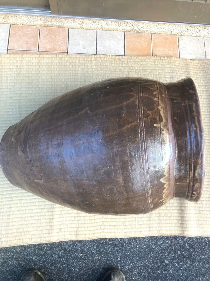 大型 水瓶 睡蓮鉢 火鉢 陶器製 壺 メダカ鉢 高さ64cm 直径42cm 骨董