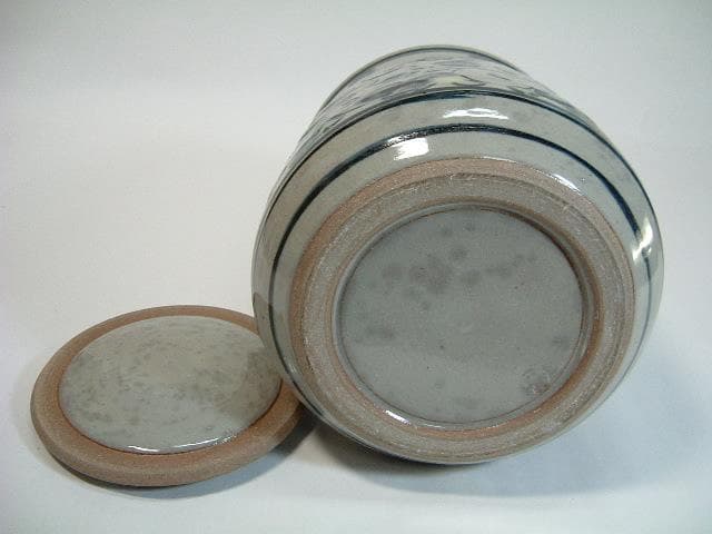 水指■染付唐草図水指 草花 葉 窯印有り 茶器 みずさし 古美術 お茶道具■