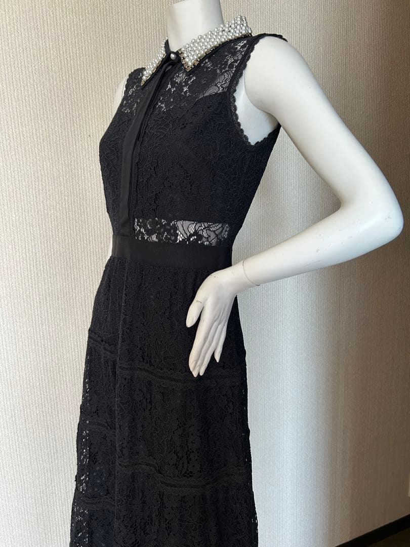 【新品未使用】アリスアンドオリビア総レースワンピース襟ビジュー黒ノースリーブ2
