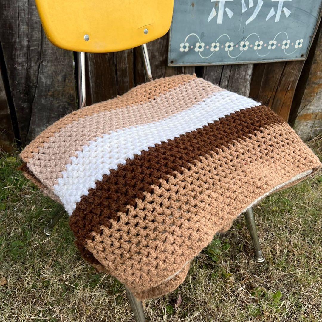 【USA vintage】グラニーブランケット　ラグ　ブラウン系