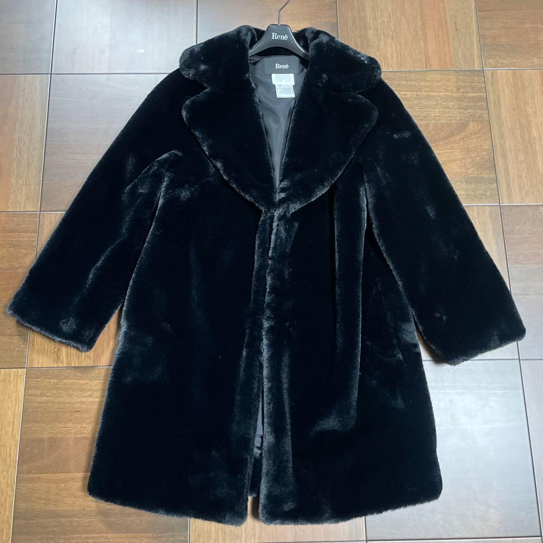 René ルネ黒フェイクファーコート 36