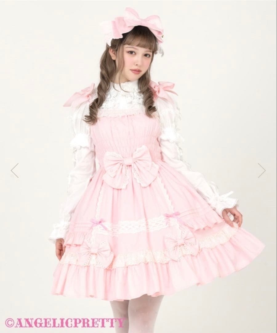 ♡Angelic Pretty リボンシャーリングジャンパースカート ピンク♡