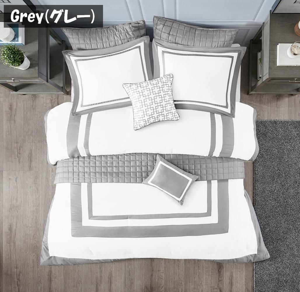 掛け布団 8点セット ベッドカバー付 Heritage/Queen/Grey