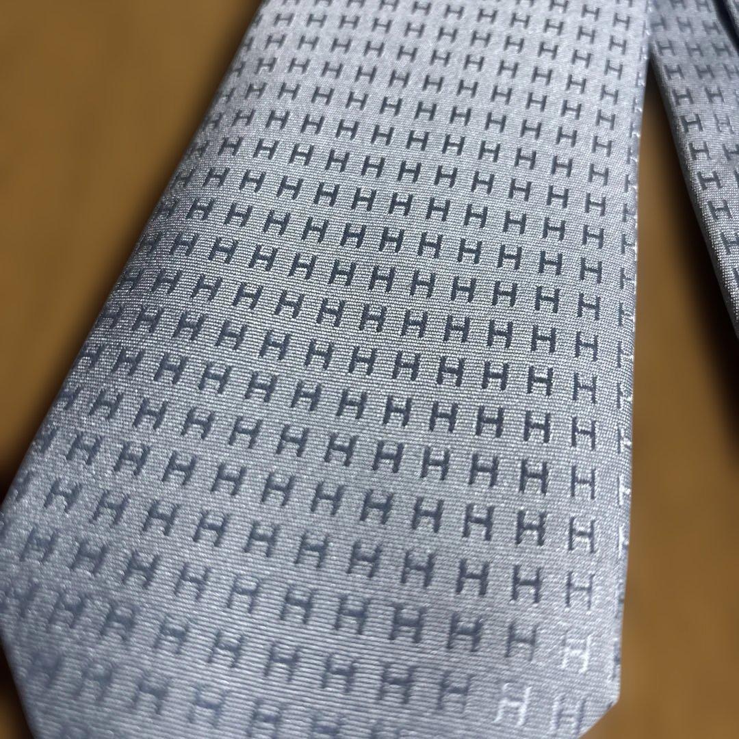 HERMES シルク ネクタイ ライトブルー