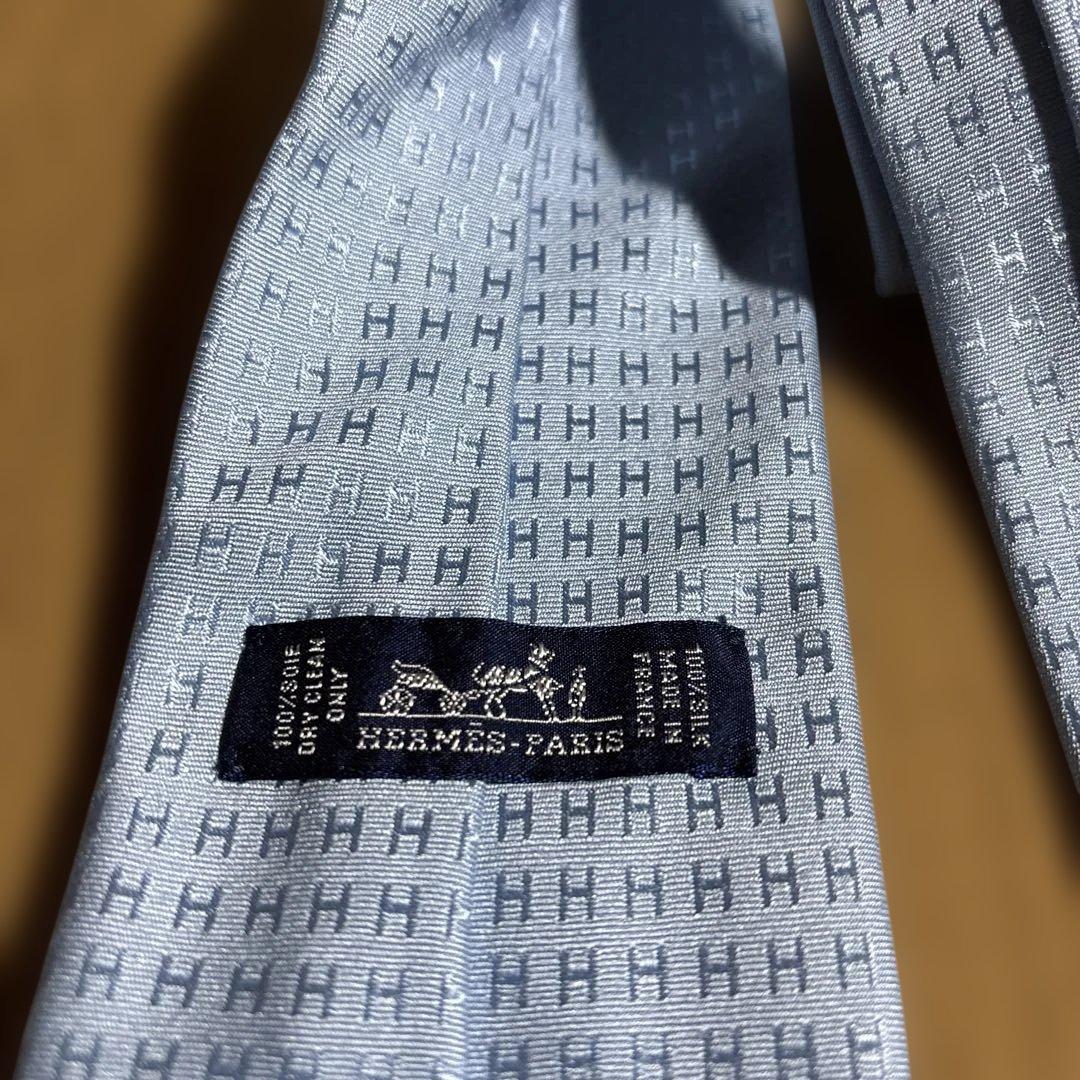 HERMES シルク ネクタイ ライトブルー