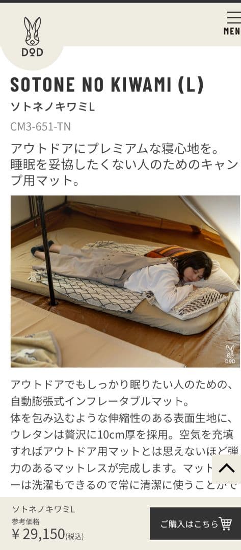 DOD ソトネノキワミ L スリーピングマット　美品
