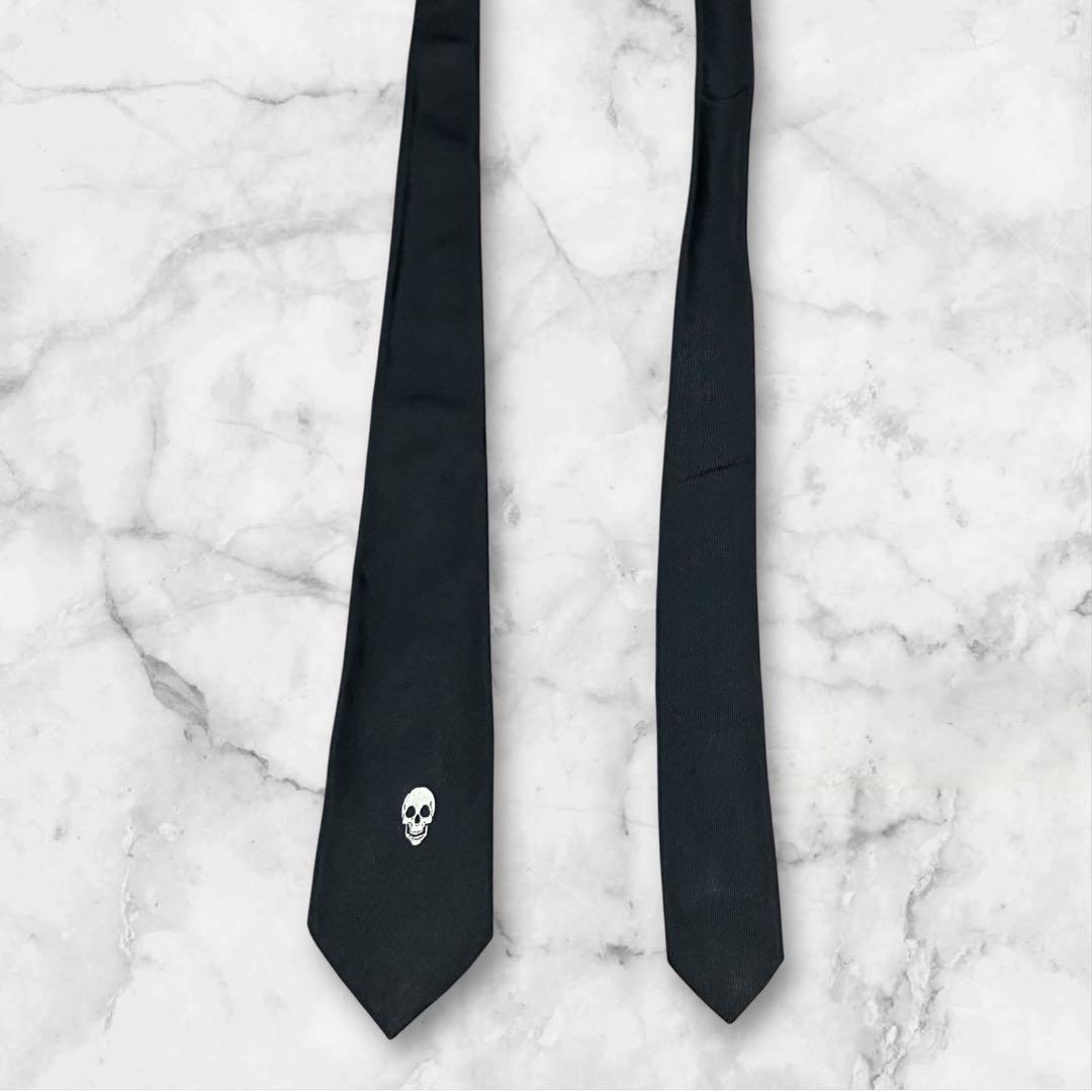 【希少】Dior ディオール　ネクタイ　ソリッド　黒　ナロータイ　スカル　ドクロ