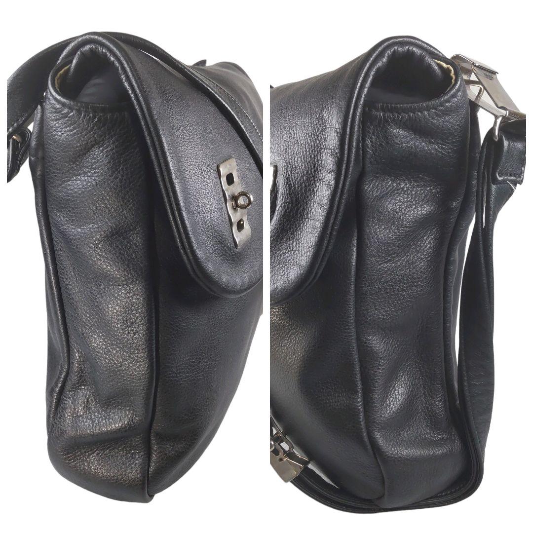 【Ackermann】美品 レザー ショルダーバッグ ターンロック 黒