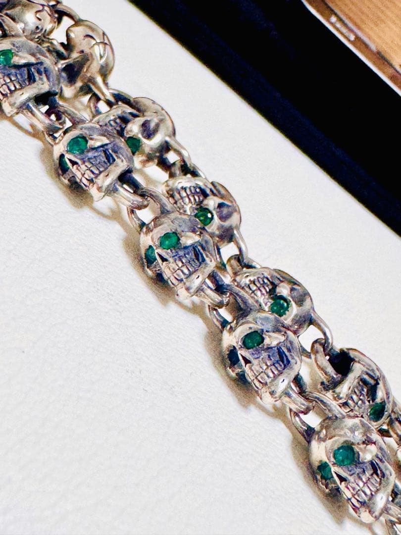 38万円購入　天然エメラルド　ロックンライド　スカルブレスレット　シルバー925