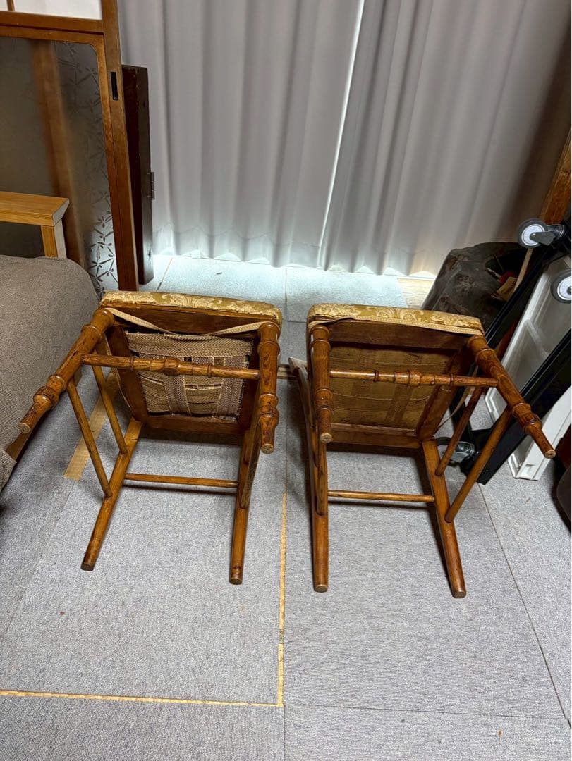 アンティーク調 木製ダイニングチェア 2脚セット 布張り　当時物　昭和レトロ