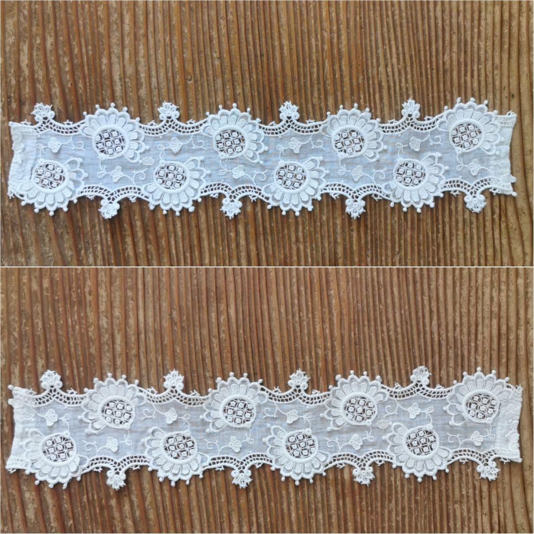 アンティーク ギュピールレース 向日葵刺繍 浮き上る花びら お子様＆人形用付け襟
