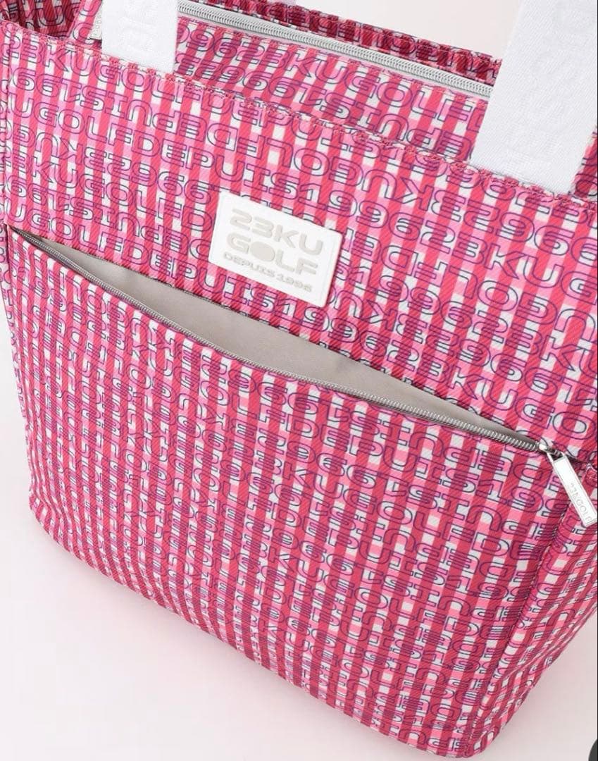 【新品タグ付】23区GOLF ピンク ロゴチェックバッグ