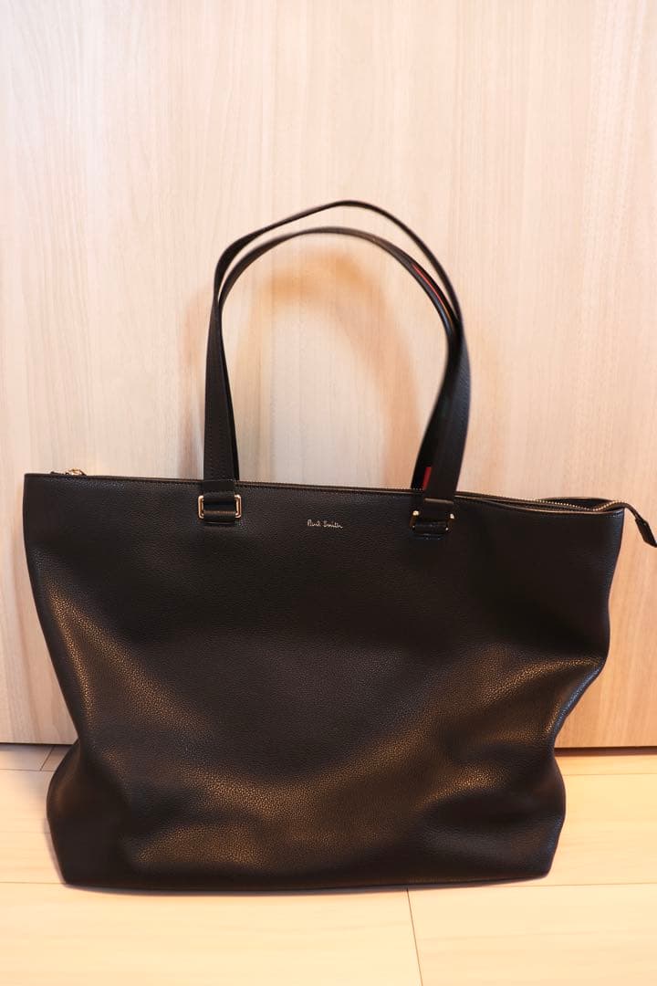 【Paul Smith】インレイドストライプハンドル トートバック　ブラック