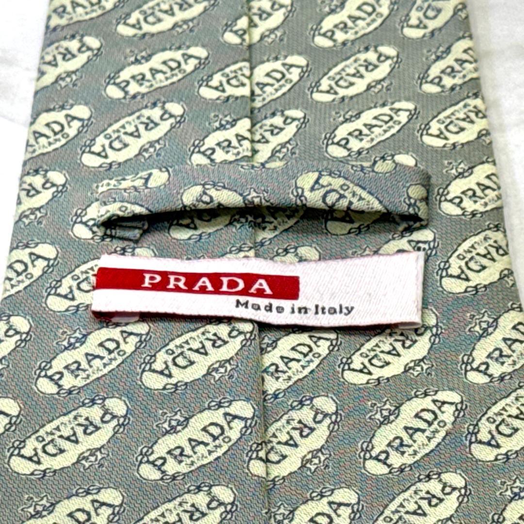 ☆即発 PRADA プラダ ネクタイ 総柄 ロゴ ジャガード織 グレー 美品