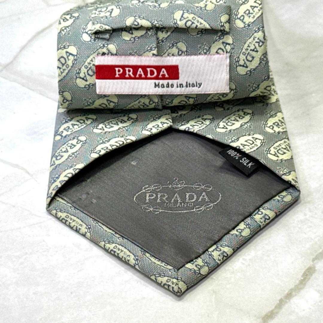 ☆即発 PRADA プラダ ネクタイ 総柄 ロゴ ジャガード織 グレー 美品