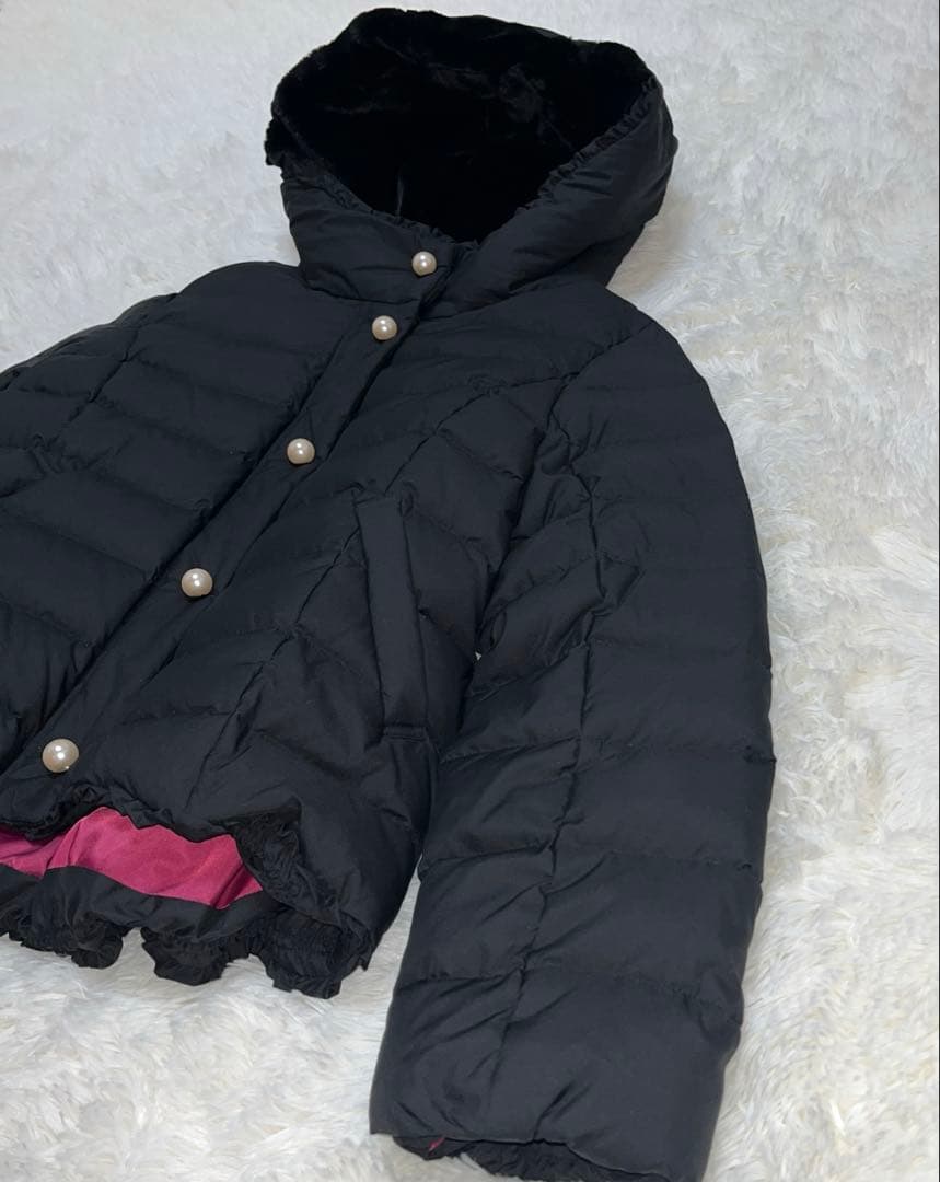 新品　フランシュリッペ ブラック ダウンコート パール　ファー　リボン　黒 M
