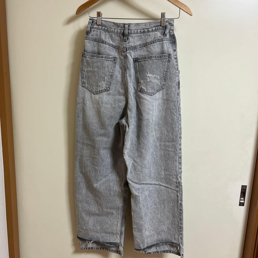 【MRMイエン】ハイライズタックワイドパンツ　ライトグレー３６