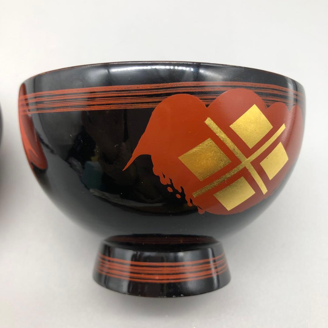 新品未使用秀衡塗菱形金箔漆雲文様蓋付き椀4客セット伝統工芸高級品ビンテージ食器