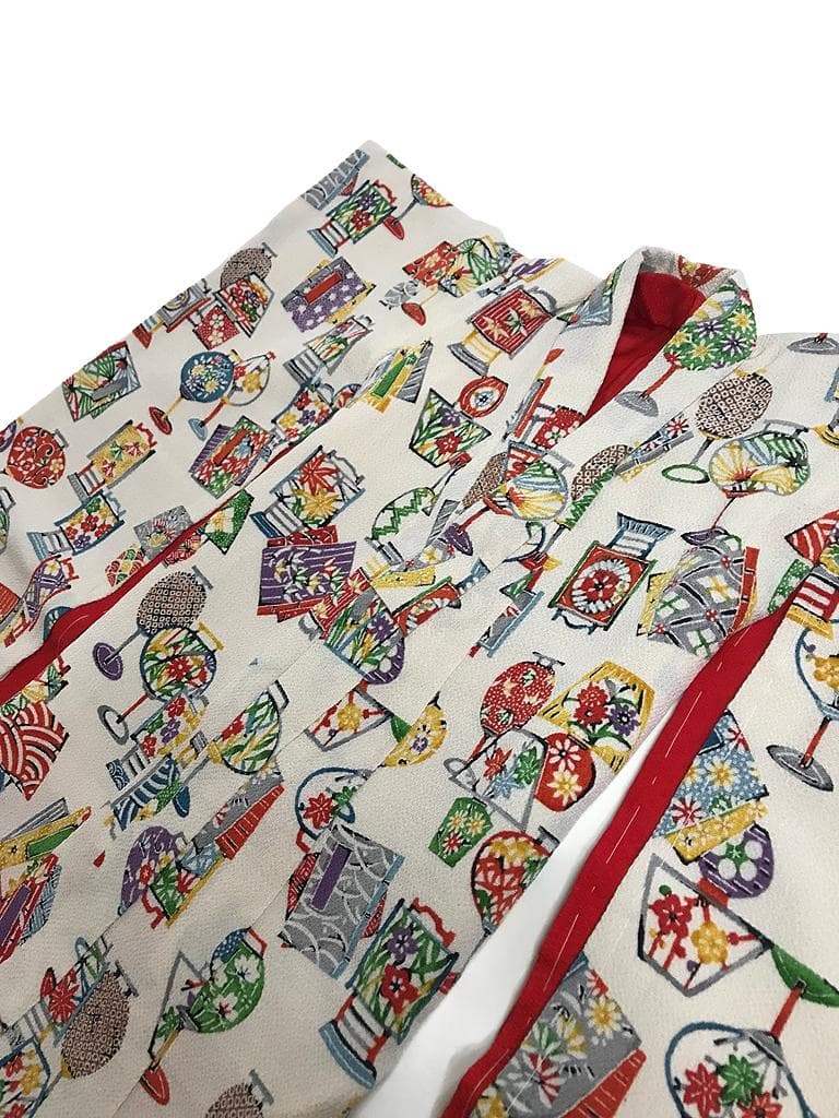 古布 人形用リメイク着物 古代チリメン（鬼シボ） おひな祭りのグッツ柄