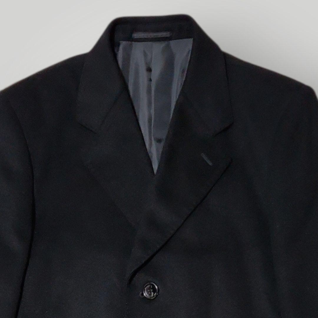 極美品 カシミヤ アンゴラ混 115cmマキシ丈 チェスターコート M 黒