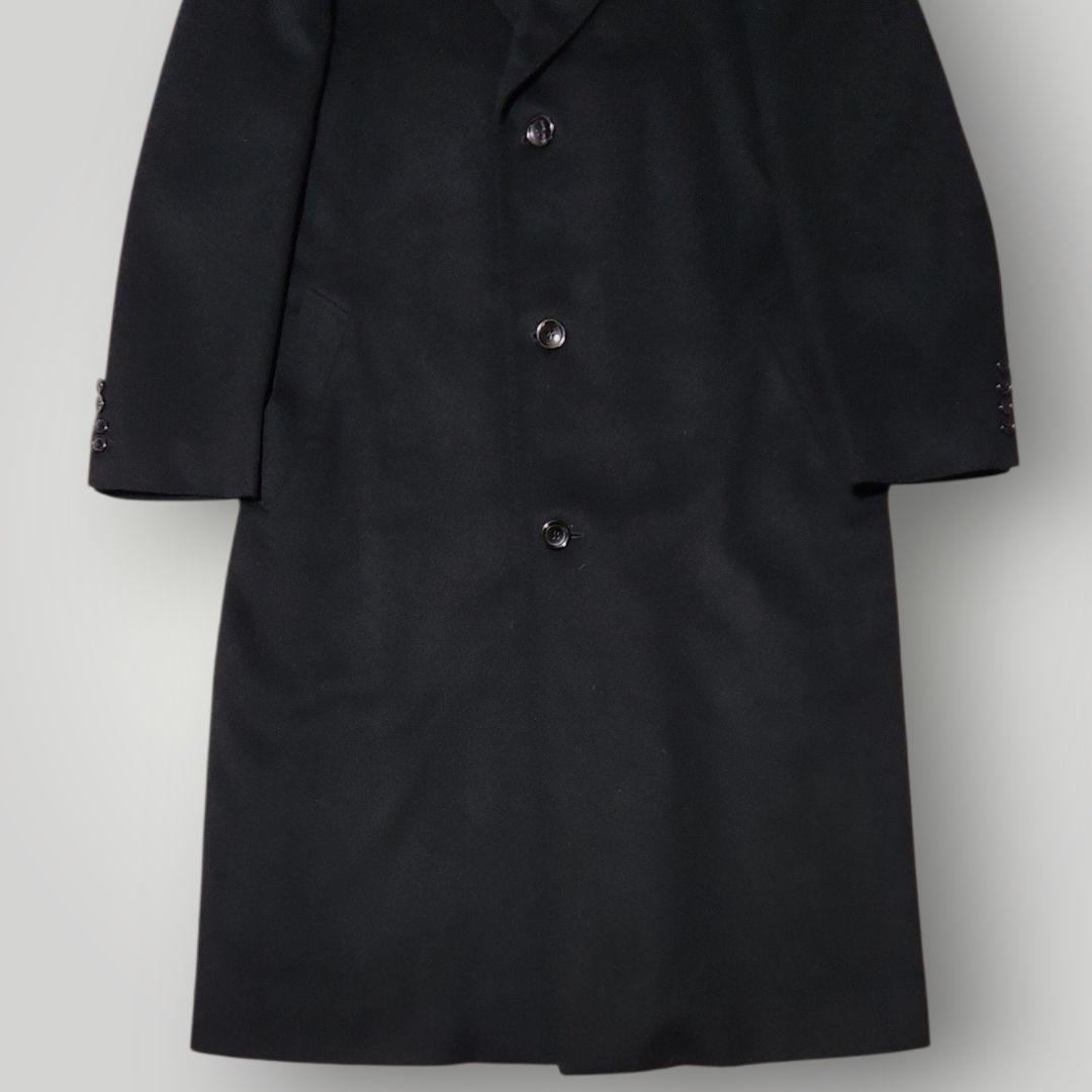 極美品 カシミヤ アンゴラ混 115cmマキシ丈 チェスターコート M 黒