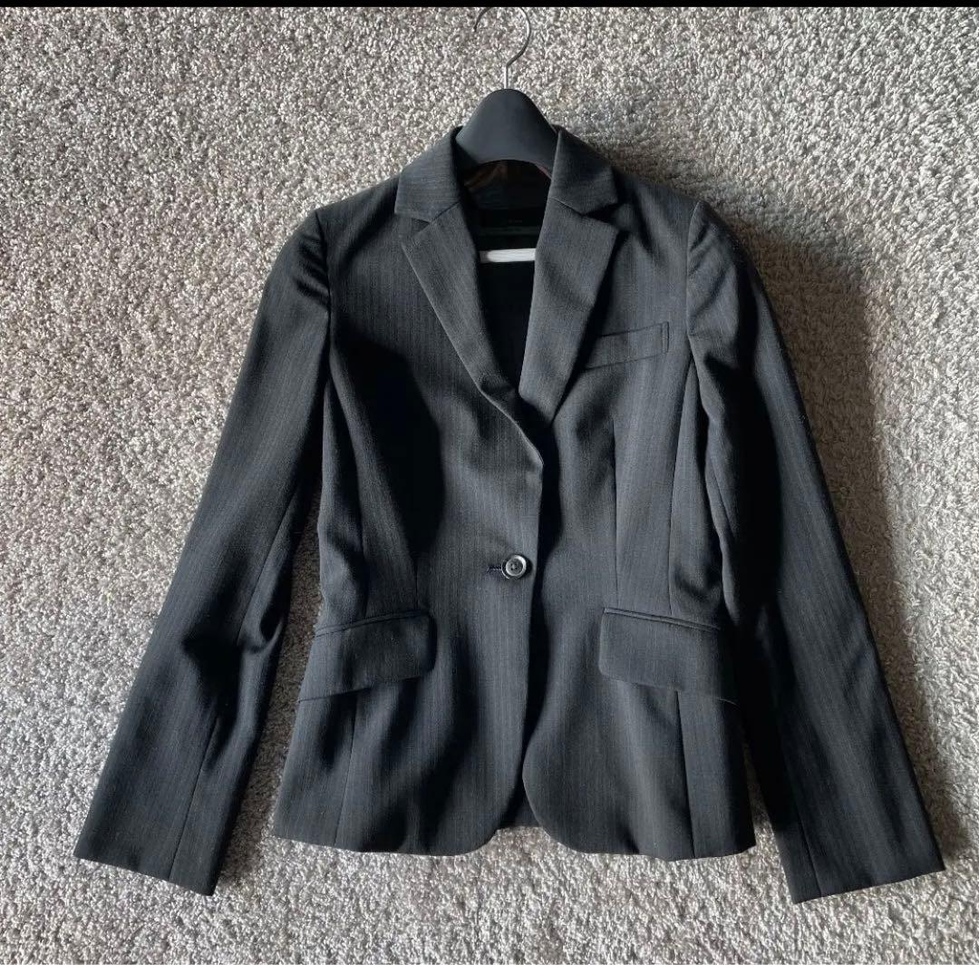美品　LE SOUK ルスーク ＊ パンツスーツ 38 黒 ストライプ