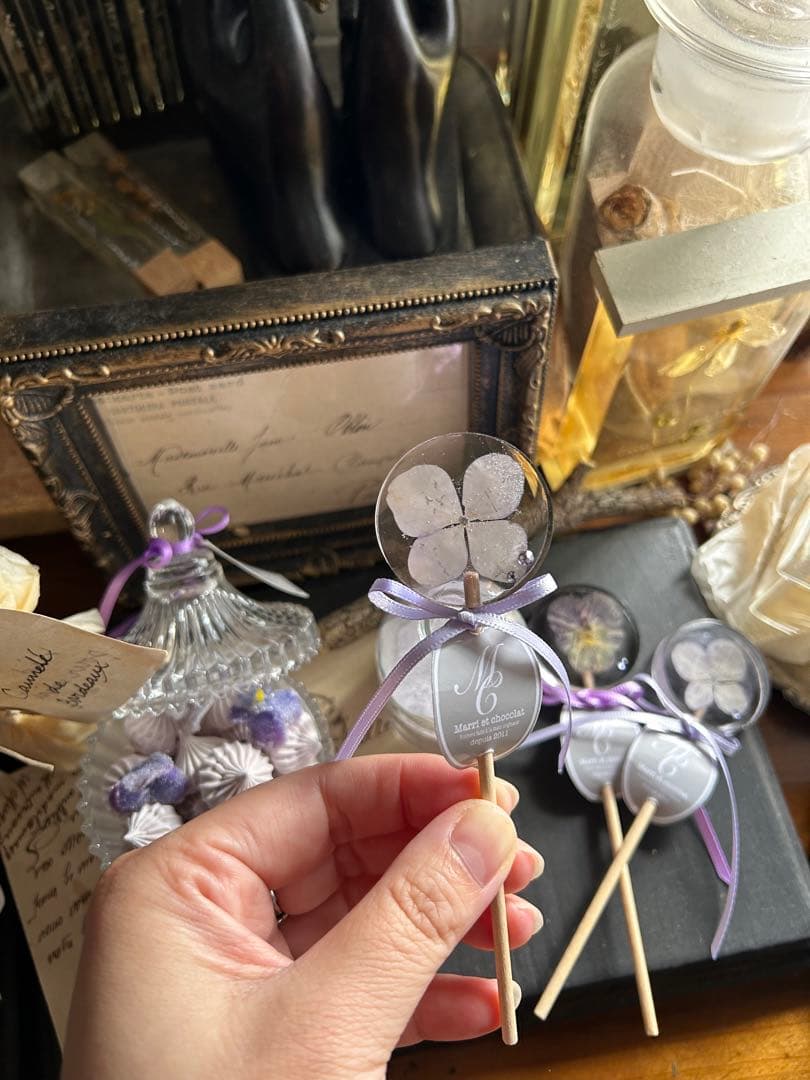淡いラベンダーカラー 紫陽花ロリポップキャンディー フェイクスイーツ