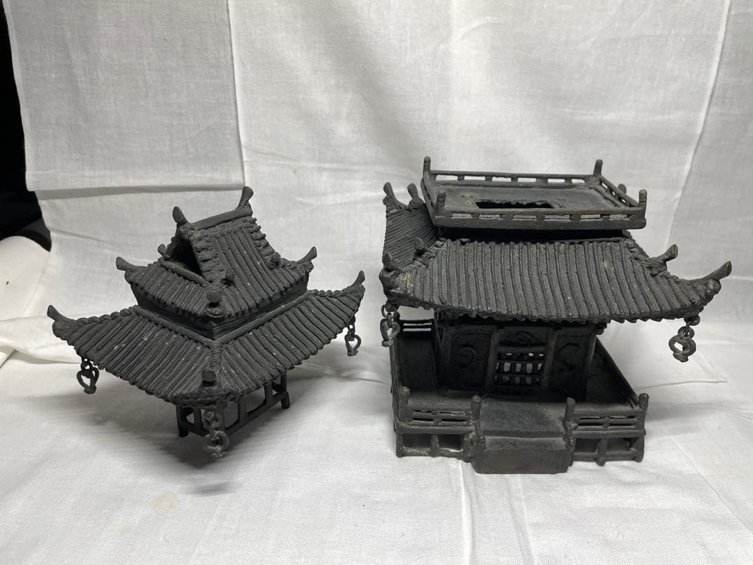 置物。古典樓閣。鑄銅。昭和初期。