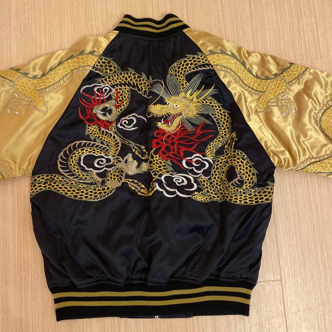 ☆美品☆ドラゴン刺繍 スカジャン 黒金 フリーサイズ