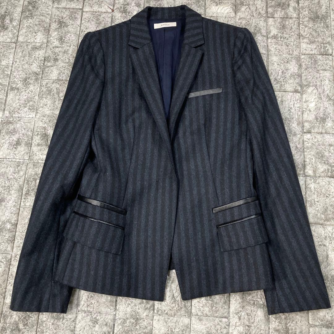EPOCA パンツスーツ　セットアップ　レザーコンビ　ストライプ