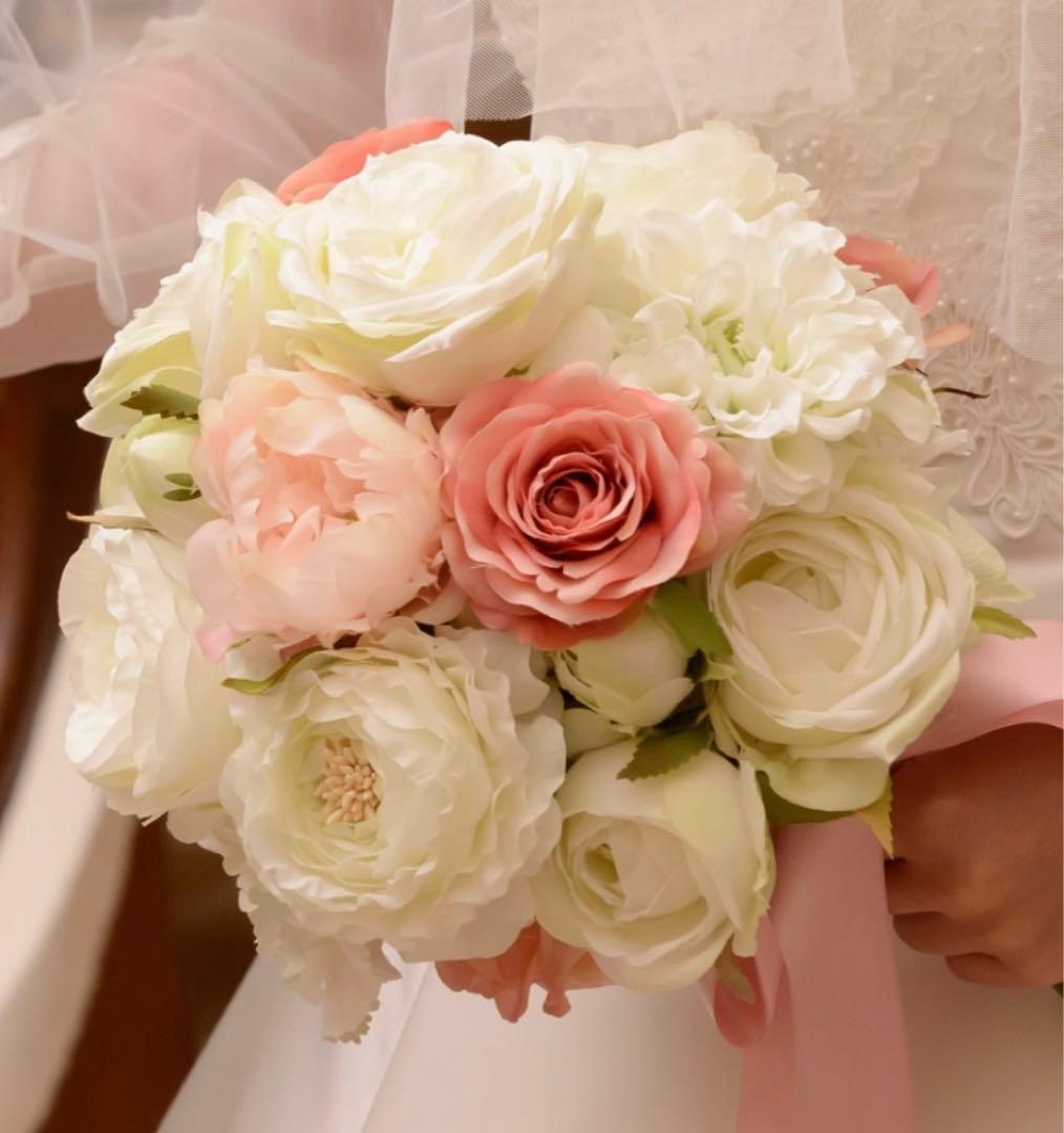 結婚式 ウェディングブーケ ブートニア付き アーティフィシャルフラワー ブーケ