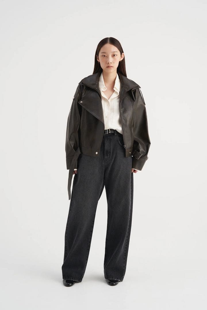定価以下Venica Carven スタンドカラーレザーブルゾン　ブラウン