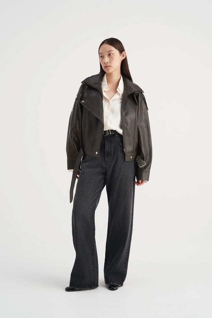 定価以下Venica Carven スタンドカラーレザーブルゾン　ブラウン