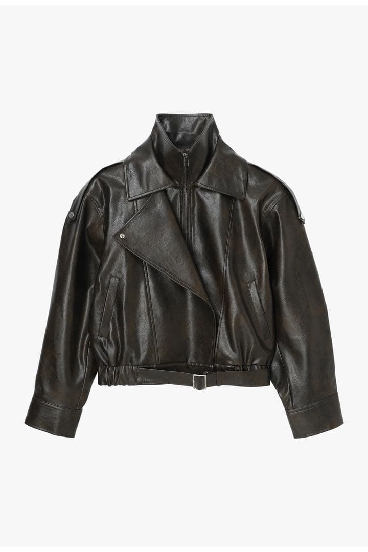 定価以下Venica Carven スタンドカラーレザーブルゾン　ブラウン