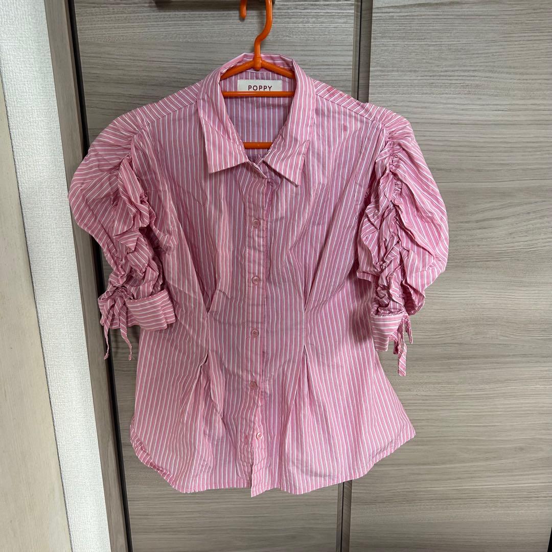 トップス POPPY CANDY PUFF STRIPE SHIRT (PINK)