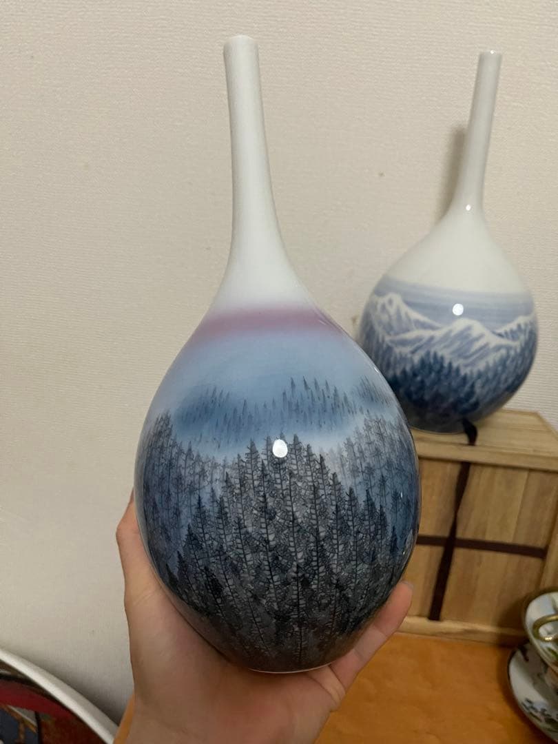 風景画陶器花瓶（2点セット）