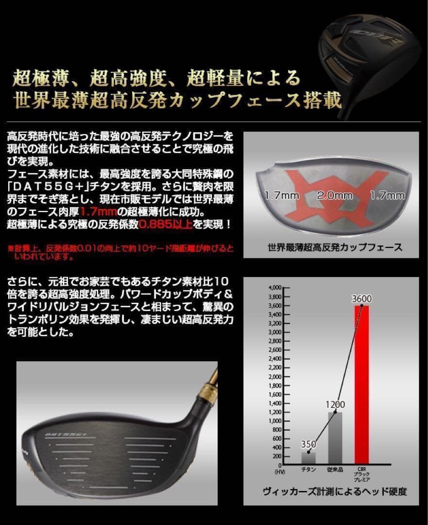 ★世界最高反発で ステルス より＋55Y★ ワークスゴルフ CBR 金プレミア