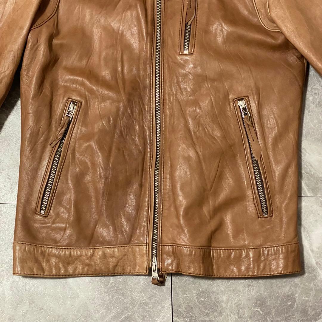 【MEN'S BIGI】羊革 レザージャケット キャメルブラウン トロトロ肌触り
