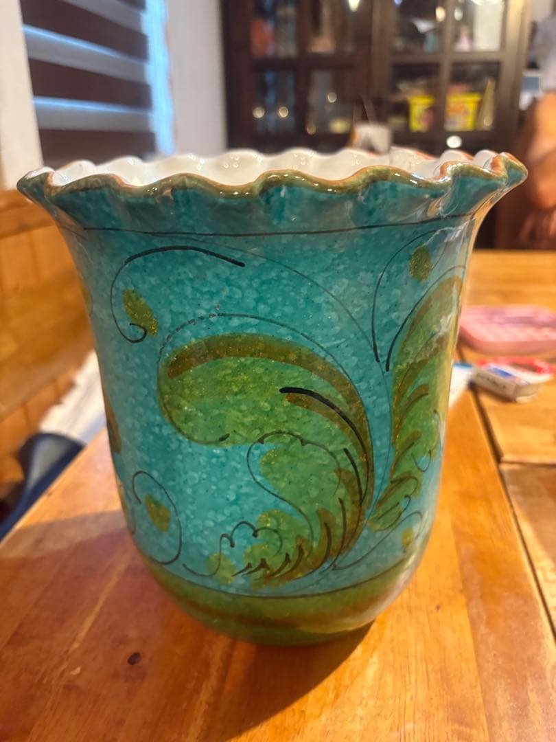青緑の陶器製植木鉢　イタリア製
