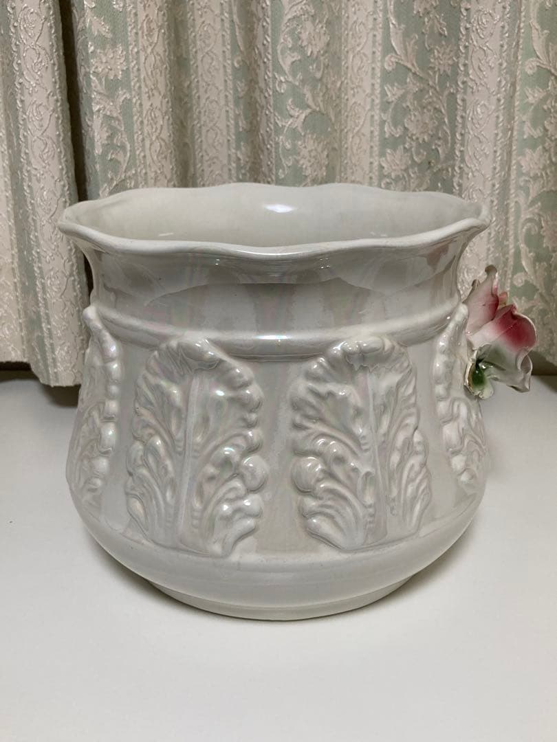 【造花付】カポディモンテ イタリア製 花瓶 フラワーベース 白＋虹色コーティング