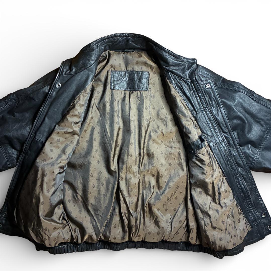 90s レザージャケット 短丈 本革 ブラック L 古着 Y2K 革ジャン 美品