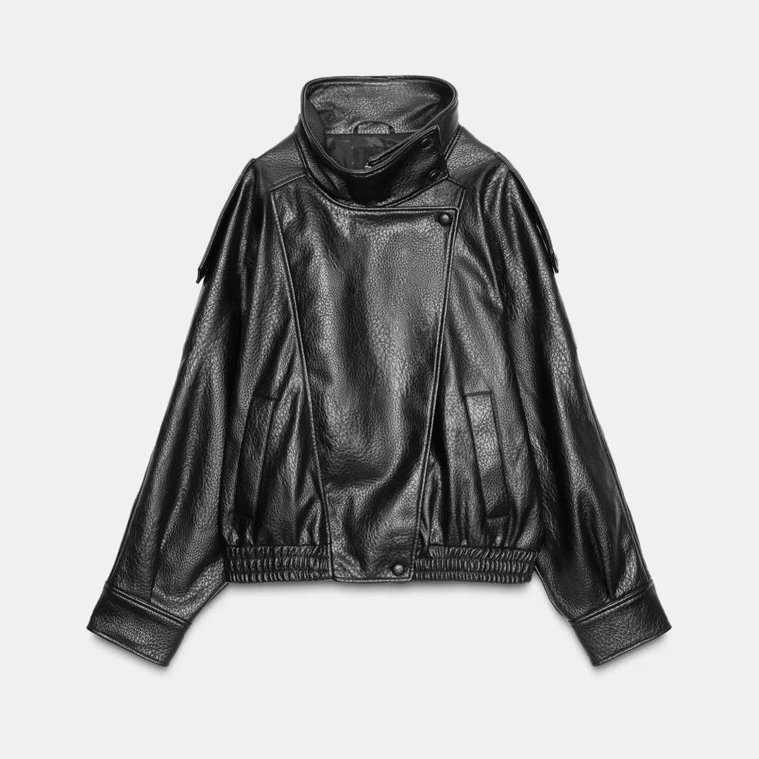 【ZARA】フェイクレザージャケット　XS/ブラック（新品）