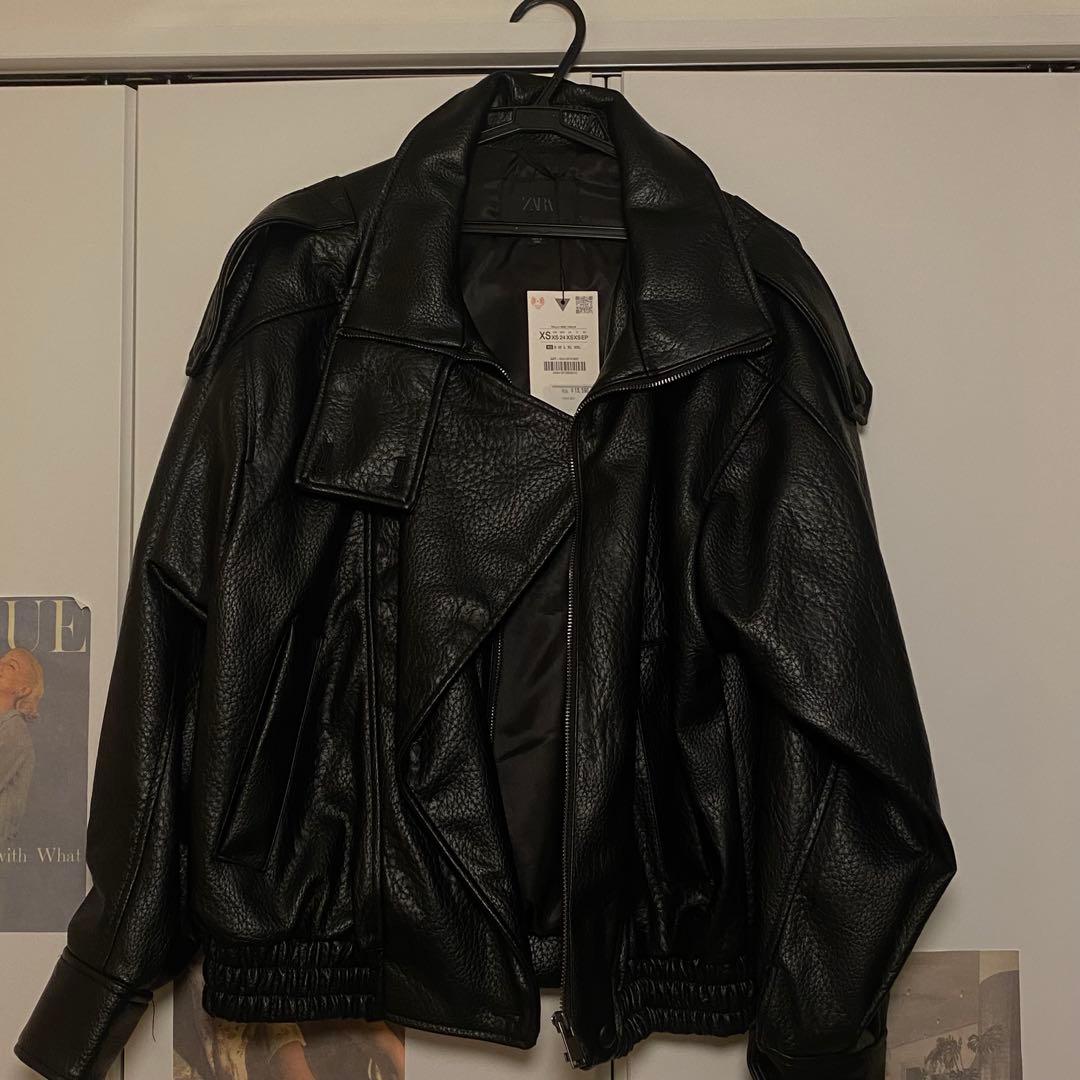 【ZARA】フェイクレザージャケット　XS/ブラック（新品）