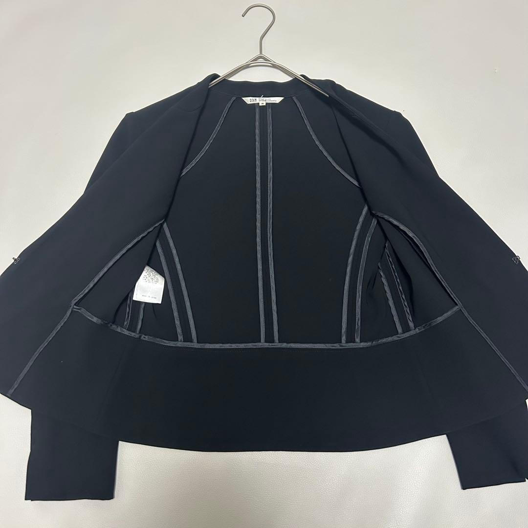 美品✨23区 スーツ セットアップ パンツ ノーカラー ボタンレス ビジネス 黒