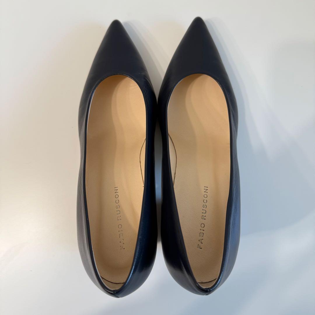 美品 FABIO RUSCONI ポインテッドトゥ パンプス 太ヒール 36 黒